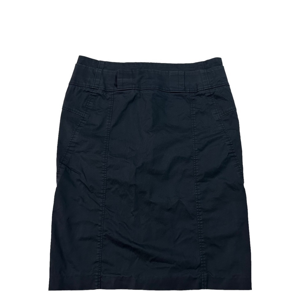 Gunex Made in Italy Women Navy Knee Length Skirt Sz 8 Cotton Stretch Zip Slit